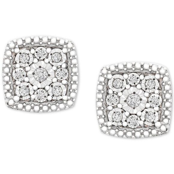 Macy's Diamond Cushion Cluster Earrings MSRP $200 - Picture 1 of 9